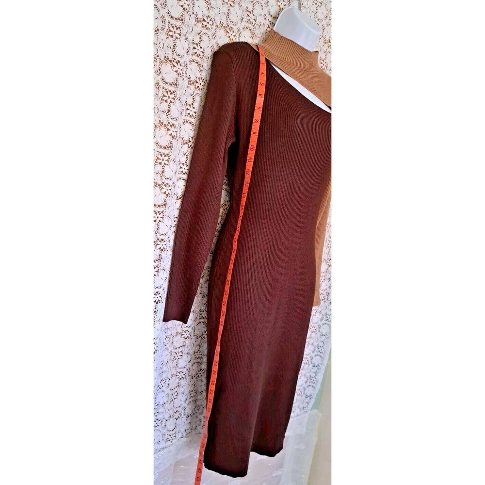 ALMOST FAMOUS Sweater Dress Womens XL Brown Color Block Long Sleeve Midi NWT - Picture 7 of 11